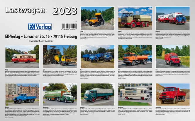 Kalender Lastwagen 2023 13 farbige Kalenderblätter auf Kunstdruckpapier mit Spiralbindung