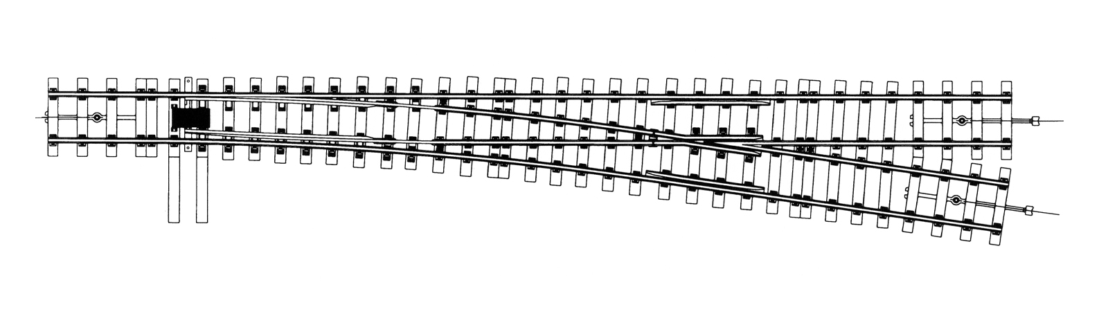 0m RhB Weiche rechts 1:7 8,2° Ferro-Flex, Holzschwellen-Imitation, L = 495mm, R = 1800mm
