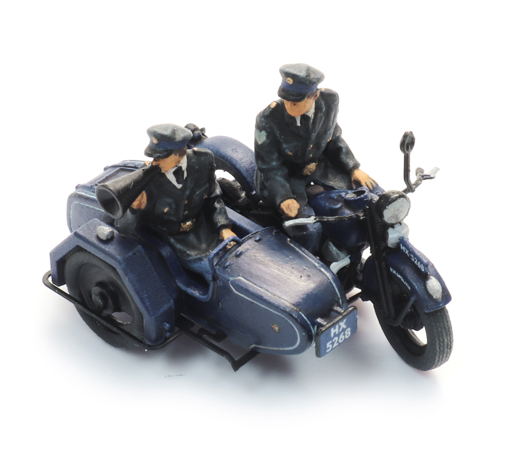 Reichspolizeimotorrad mit Beiwagen und Figuren