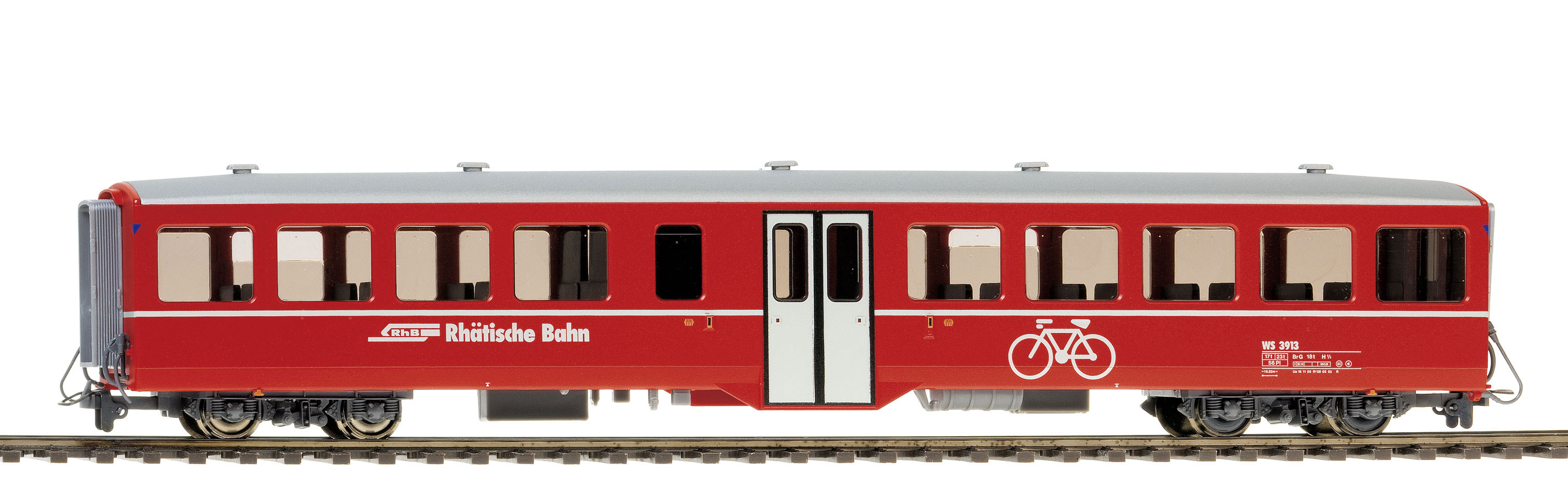 RhB WS 3914 Velowagen rot für Schlittelzug Bergün-Preda