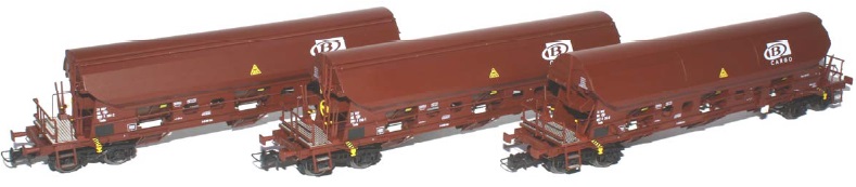 SNCB 3x GetreideWagen braun 4-achisge SelbstebtladeWagen, Ep.5, Tads, B-Cargo, "TRANS ENGRAIS"
