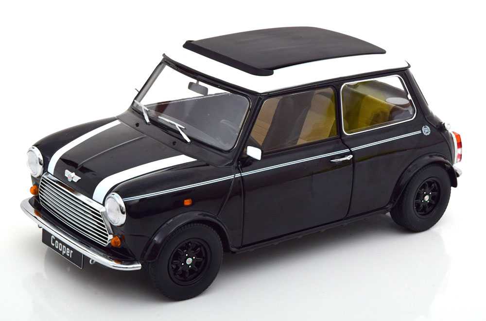 Mini CooperRHD schwarz/weiß Sunroof Sonnendach schwarz metallic mit weißen Streifen 1:12