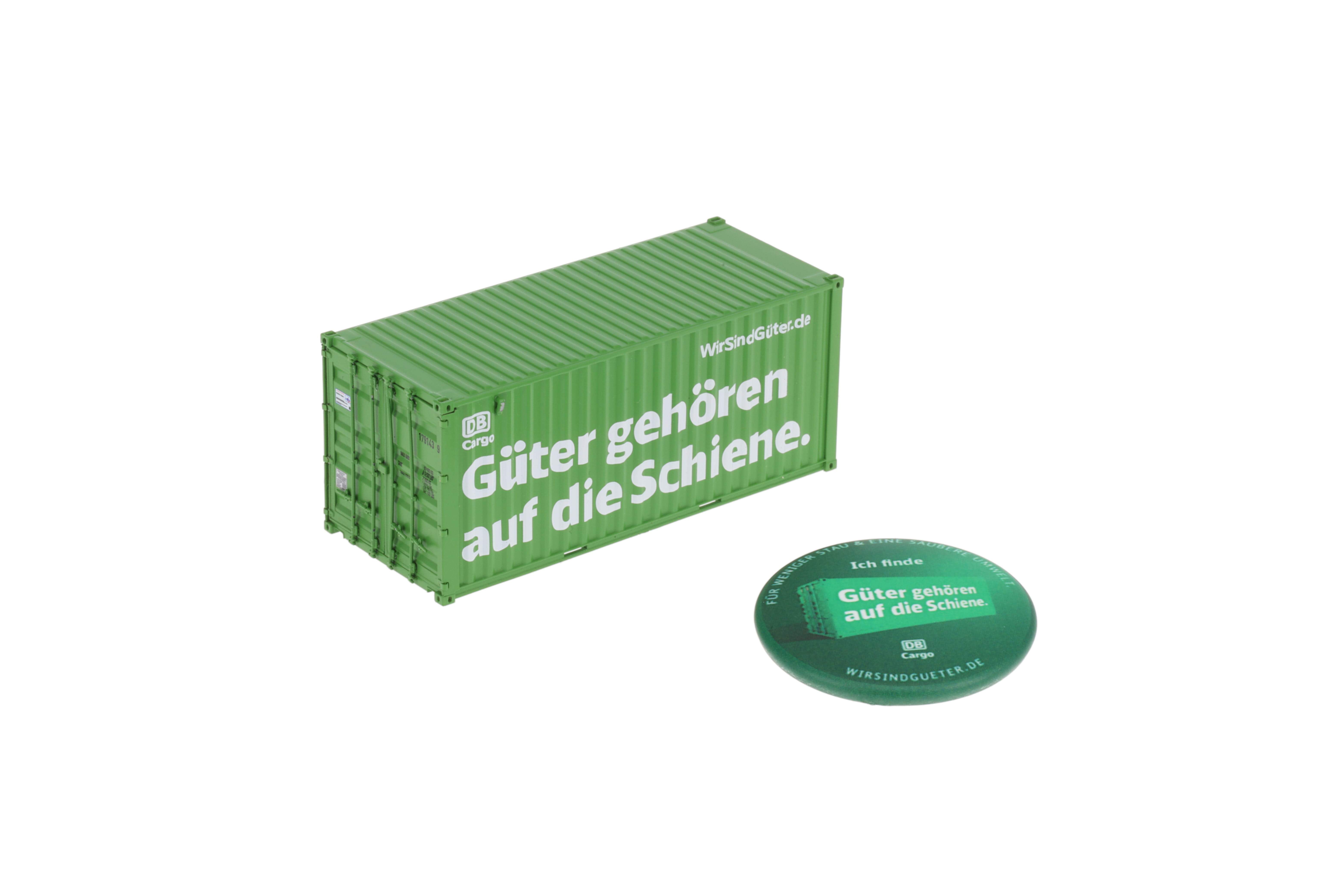 1:87 DB CARGO WirSindGüter 20´ DV Container grün, zusammen mit einem PIN