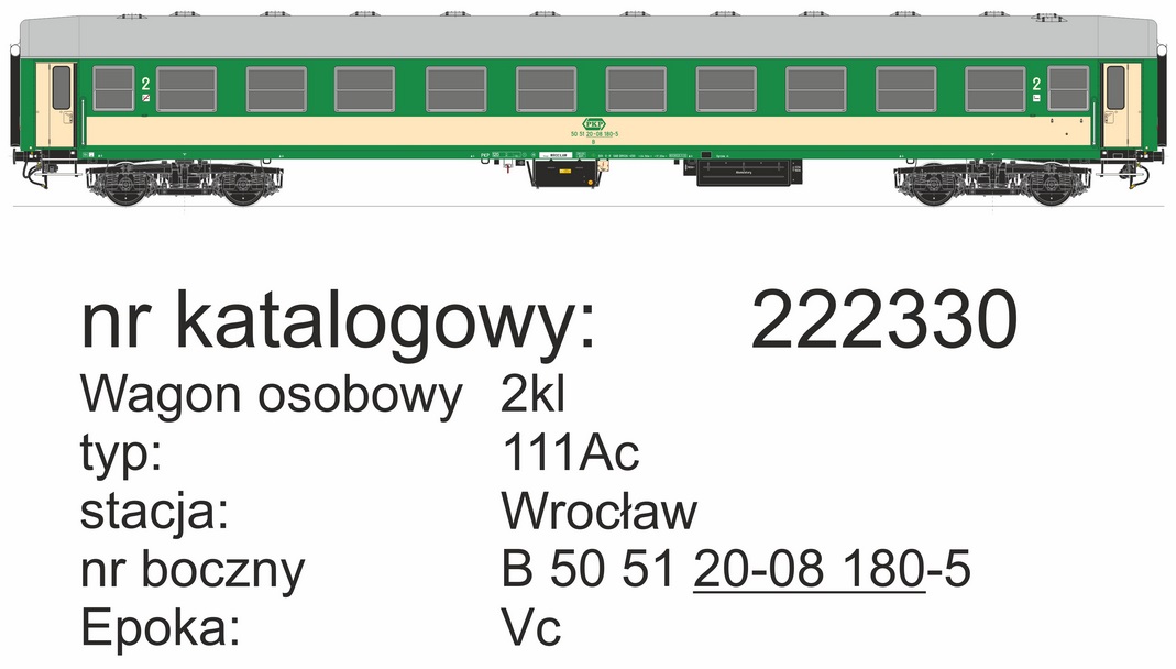 PKP Personenwagen 2.Kl. Ep.Vc Typ 111Ac, Gattung B, Betr.-Nr.: 50 51 20-08 180-5, Station Wroclaw