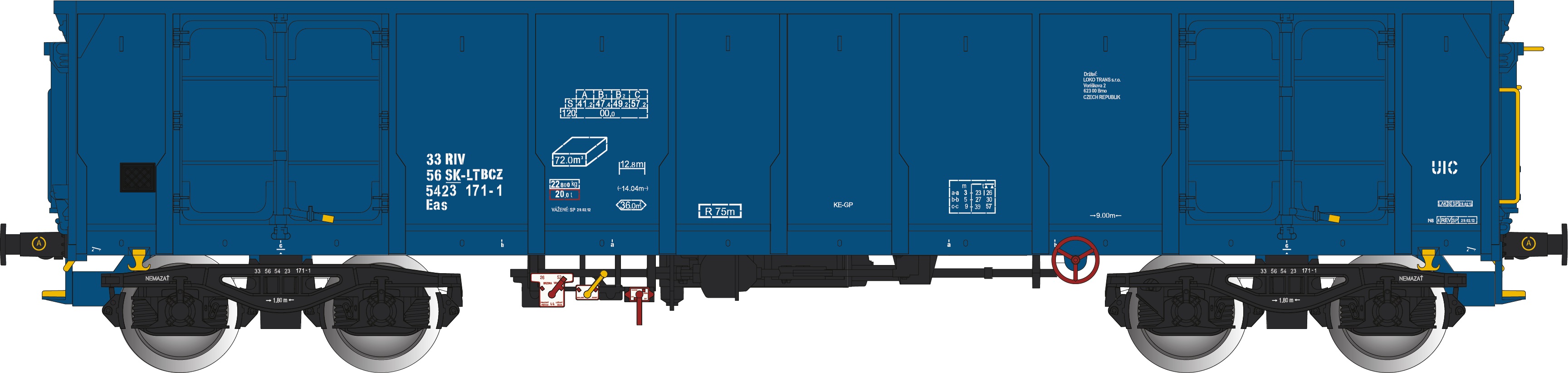 LOKO-TRANS Eas Hochbordwagen Ep.6, blau, RIV, UIC