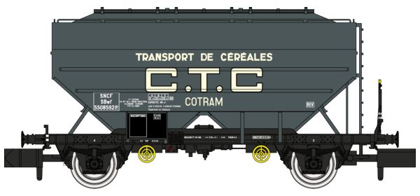 N SNCF GetreideWagen CTC Ep3 Céréalier Construction "RICHARD", dunkelgrau mit schwarzem Rahmen, Aufschrift: "C.T.C CONTRAM"