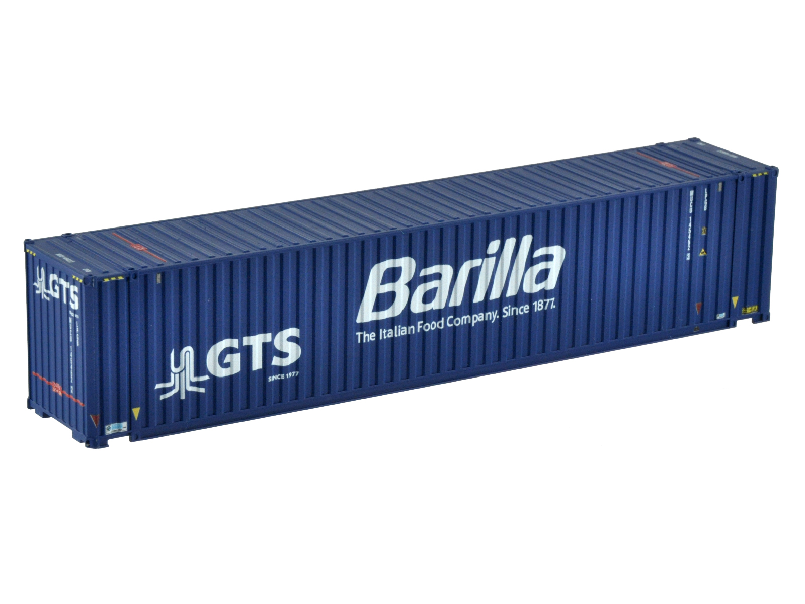 1:87 45´ Container G.T.S.+BAR blau, neues Logo (weiß-weiß) + Barilla (Nudelzug, Fontevivo-Ulm), WB-A /Ct 45´ (Euro), # MUCU 145452