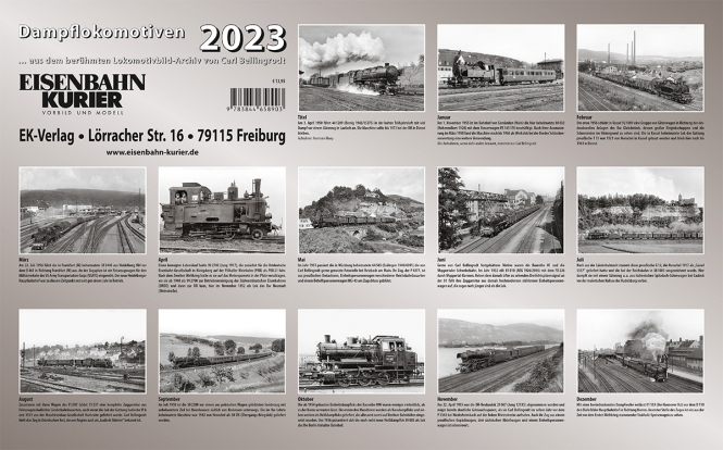 Kalender Dampflokomotive 2023 13 schwarz-weiß Fotografien auf Kunstdruckpapier mit Spiralbindung