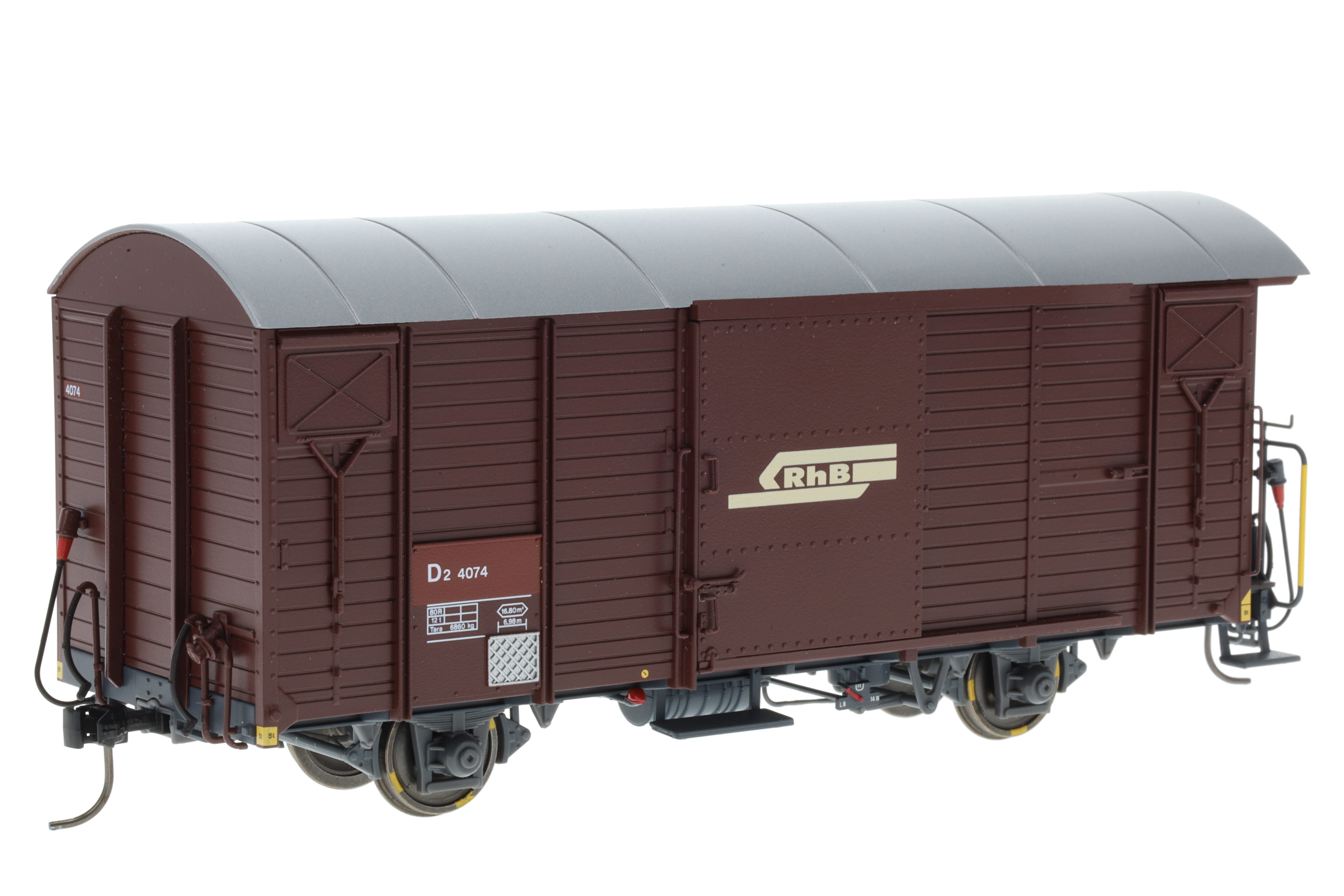 0m RhB D2 4074 Behelfspack-Wg braun, 2-achsiger gedeckter Güterwagen