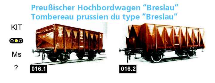 Bausatz 2 Hochbord-Wg Breslau Kohlewagen, ohne Bremserhaus, aus Messingätzteilen, gelasertem Holz, Weißmetall, Beschriftung