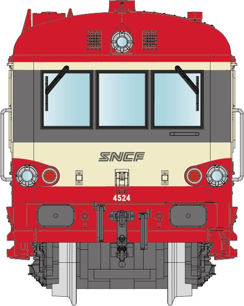 N SNCF EAD X4500 rot/cremeEp5 2-teil. Diesel-Triebzug Baureihe X 4500, 3 Spitzenlichter, Nudel-Logo, rotes Dach, Betr.-Nr.: XBD4524 / XRAB 8534, Depot Sotteville