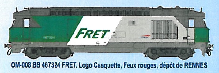 SNCF 0 FRET Diesello BB467324 Ep.5-6, grün/grau/weiß, Dépôt de RENNES, Mützenlogo