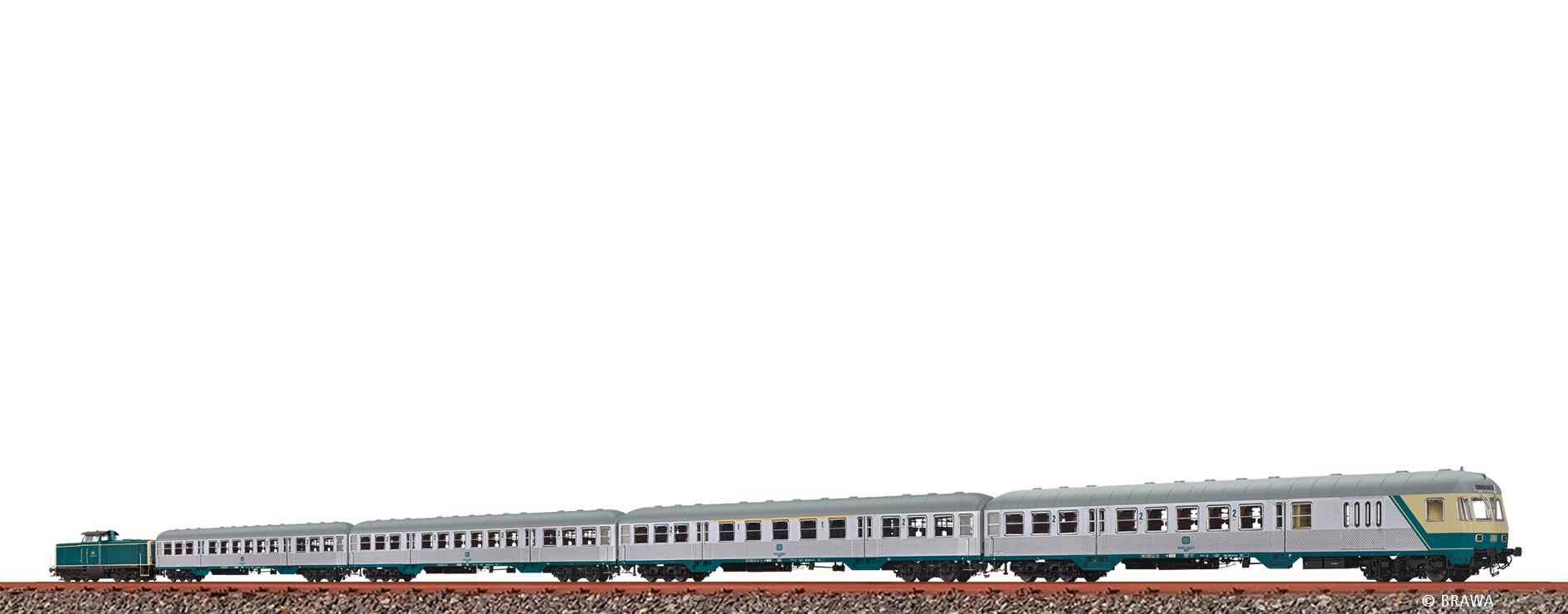 DB Zugset BR212 6tlg. DCC mit Sound und Digitalkupplung Ep.IV mit 4 Personenwagen "Silberlinge"