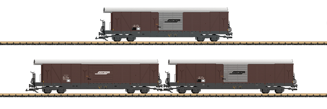 RhB Set 3 Güterwagen Gak-v Ep. IV, braun /silber, Holzwände