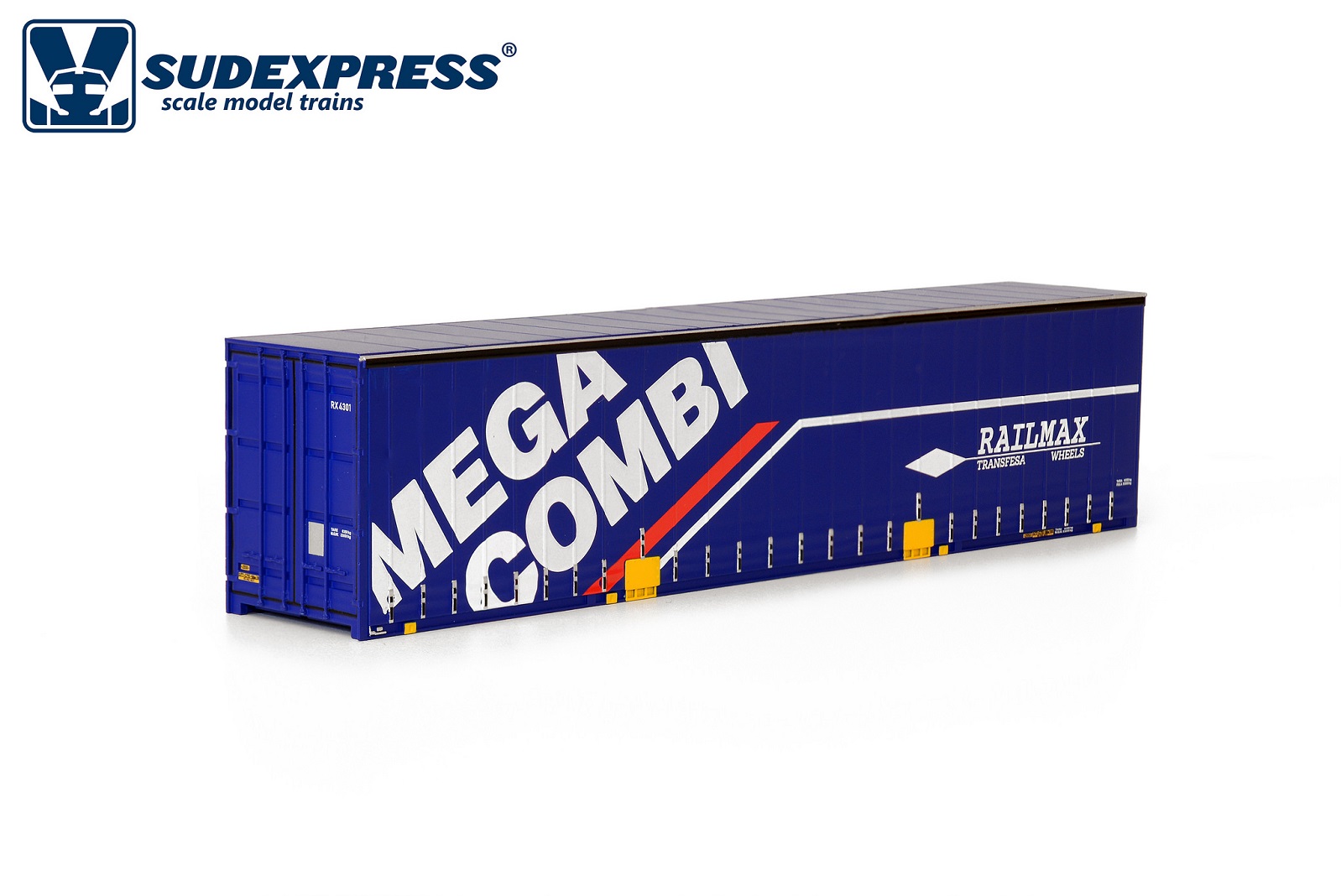 1:87 45´ Swap Body MEGACOMBI Railmax, Gardinenplanen-Wechselbehälter blau, extra hoch