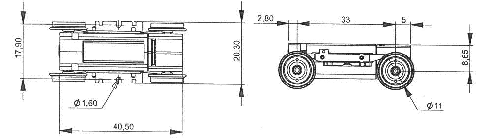 Motordrehgestell 33mm Achsst. Rad-Durchmesser 11mm, 12-15V DC, für H0 oder 0e geeignet