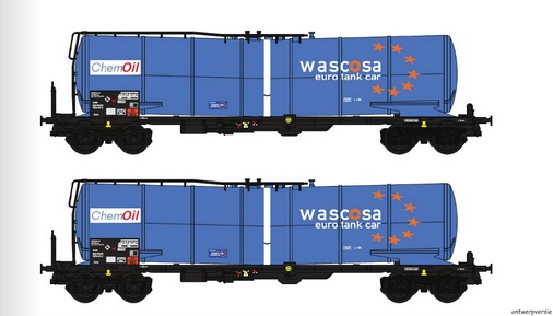 Set 2x Kesselwagen WASCOSA Ep. 6, D-WASCO blau, mit Aufschrift "CHEMOIL WASCOSA EURO TANK CAR"