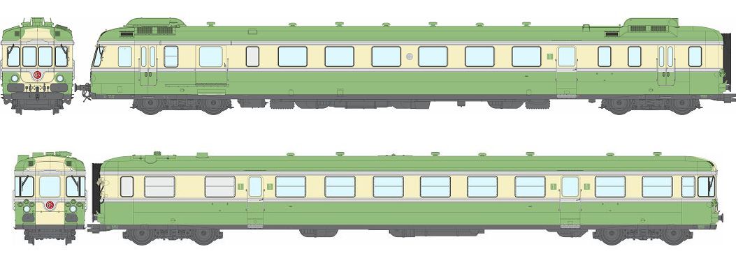 SNCF RGP2 X2703 grün Ep3 DC Epoche 3, Betr.-Nr: X2703, gelb / beige (Vert olive 314 et Jaune paille 410), rundes Logo, MARSEILLE