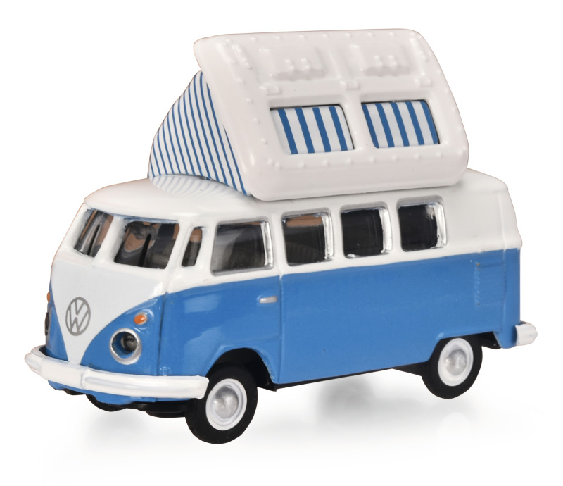 VW T1 Campingbus blau/beige ausgestelltes Dach 1:87