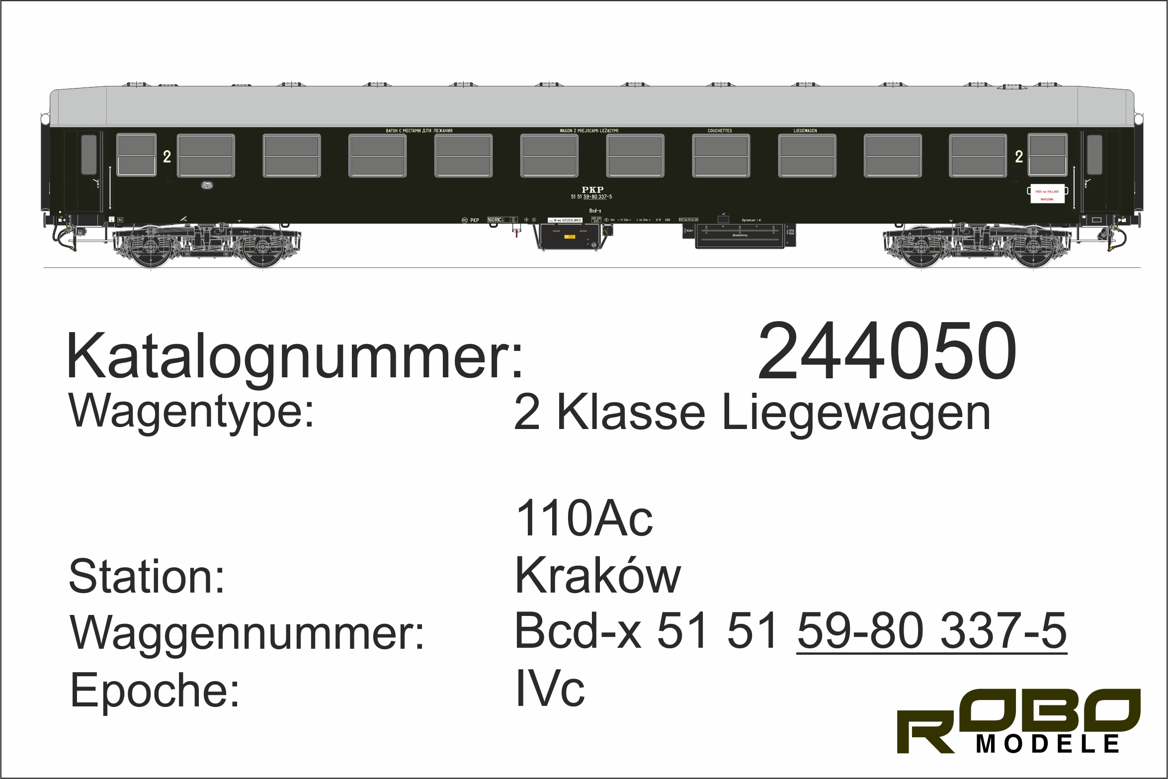 PKP Liege-Wagen 2.Kl grün Typ 110Ac, Ep. IVc, RIC, Olivgrün, Station Warszawa Szczeliwice, 160km/h, mit Zuglaufschild Hoek van Holland - Warschau