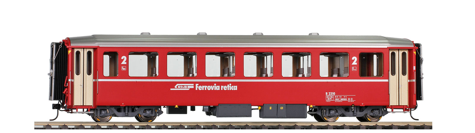 0m RhB B 2309 EWI rot Logo 2. Klasse Personenwagen verkürzt für Bernina-Bahn