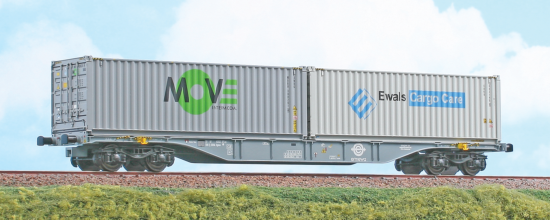 Ermewa Containertragwagen Ep.VI, Gattung Sgnss, beladen mit 2x 30´ Bulk "Move" und "Ewals Cargo Care"