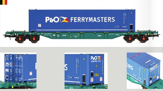 LINEAS ContainWagen P&O Ep.6 Sgns, grün, Beladung mit 45´ Container "P&O FERRYMASTERS"