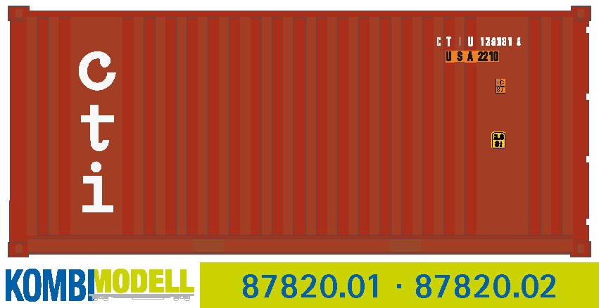 Container 20´Flat Panel CTI Behälternummer: CTIU 129987, alte Bauart gerippt mit flachem Panel