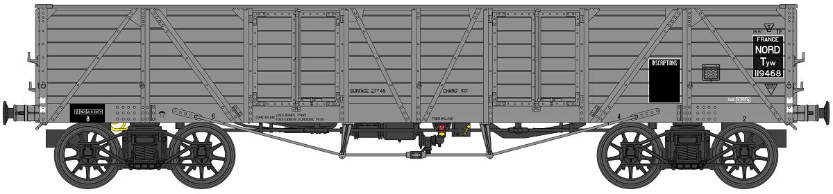 NORD offener Güterwag TP Ep2 TP TOMBEREAU, ex USA, 4-achsig, grau, Betr.-Nr.: n.n.