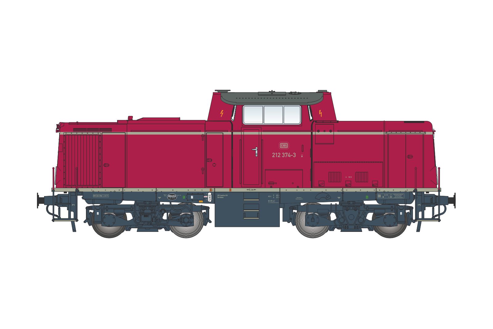 DB Diesellok BR 212 rot Ep4 Betr.-Nr.: 212 374-3, BD Frankfurt, Bw Hanau, rot RAL3004
