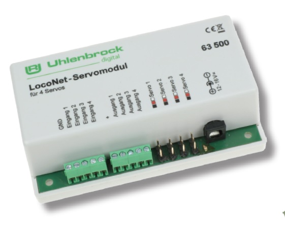LocoNet Servomodul für 4 Servos mit LocoNet Kabel
